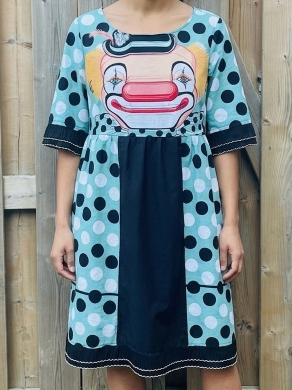HANDMADE Whimsical Clown & Polka Dot Dress - Size Large/XL
